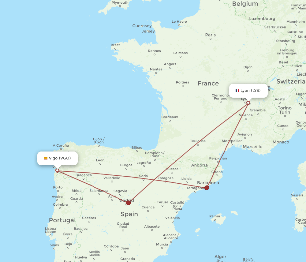 LYS-VGO flight routes