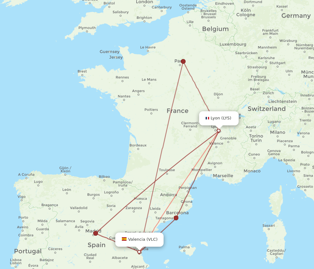 LYS-VLC flight routes