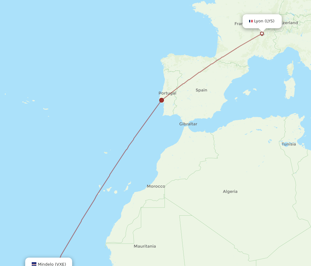 LYS-VXE flight routes
