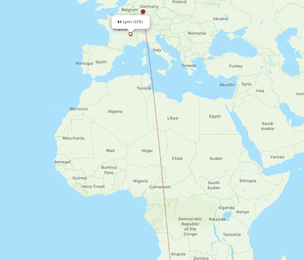 LYS-WDH flight routes