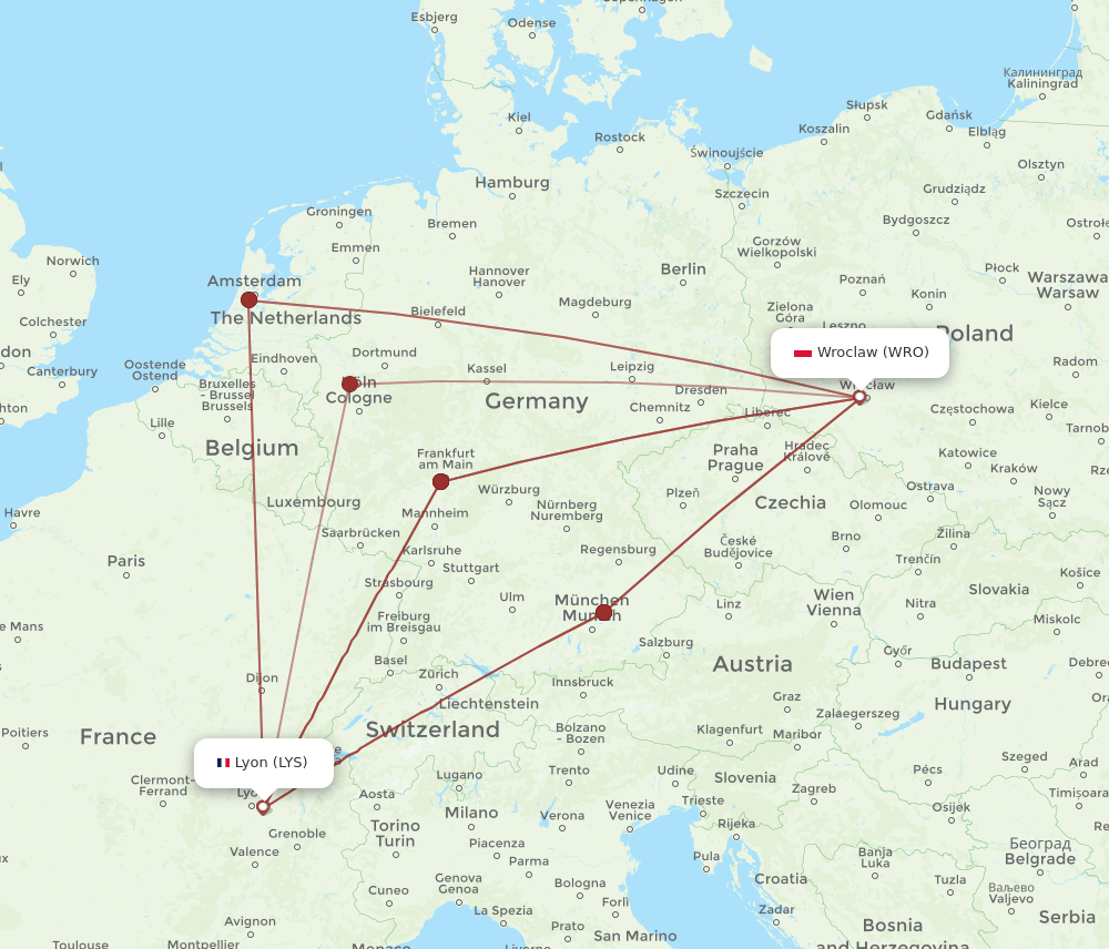 LYS to WRO flights and routes map