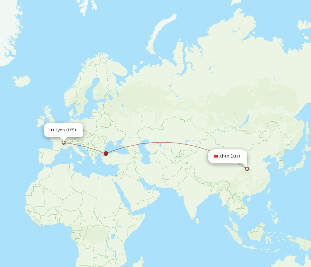 LYS-XIY flight routes