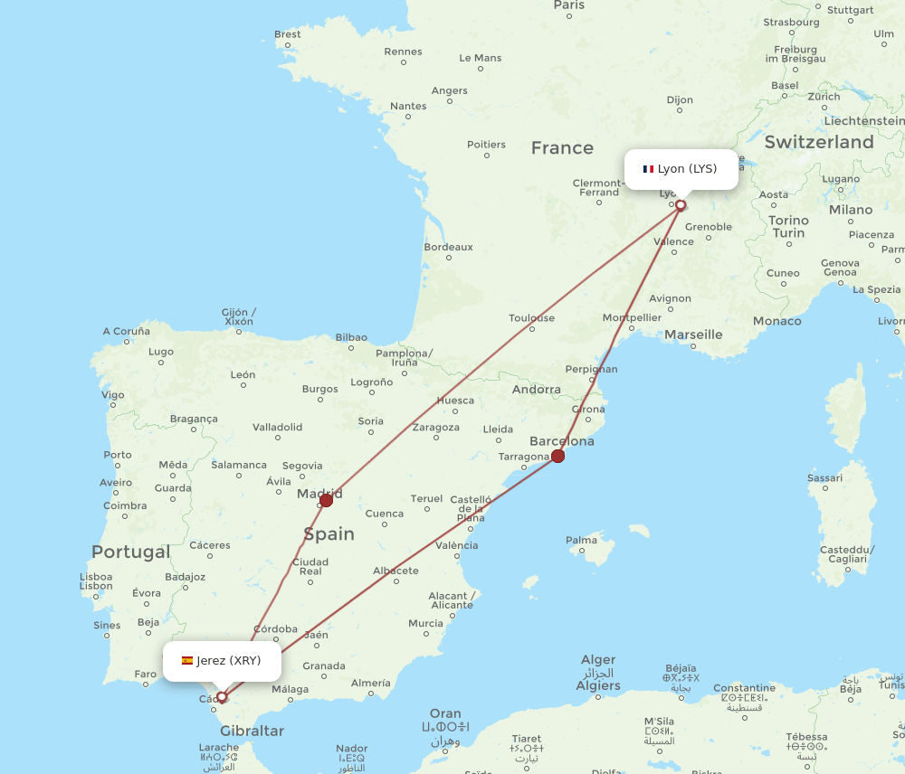 LYS-XRY flight routes