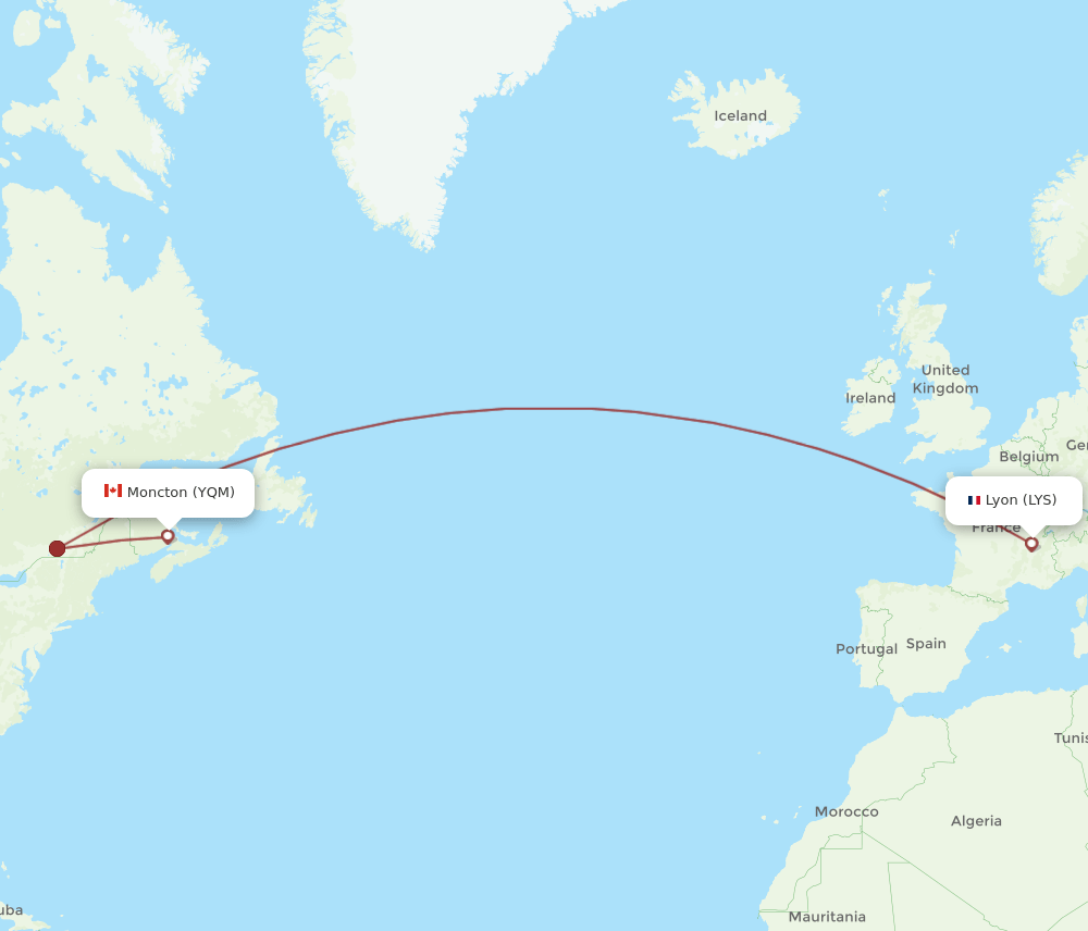 LYS-YQM flight routes