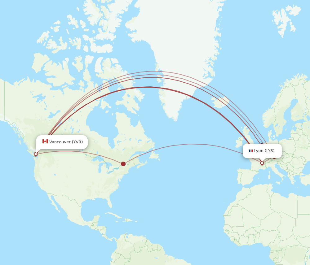 YVR to LYS flights and routes map