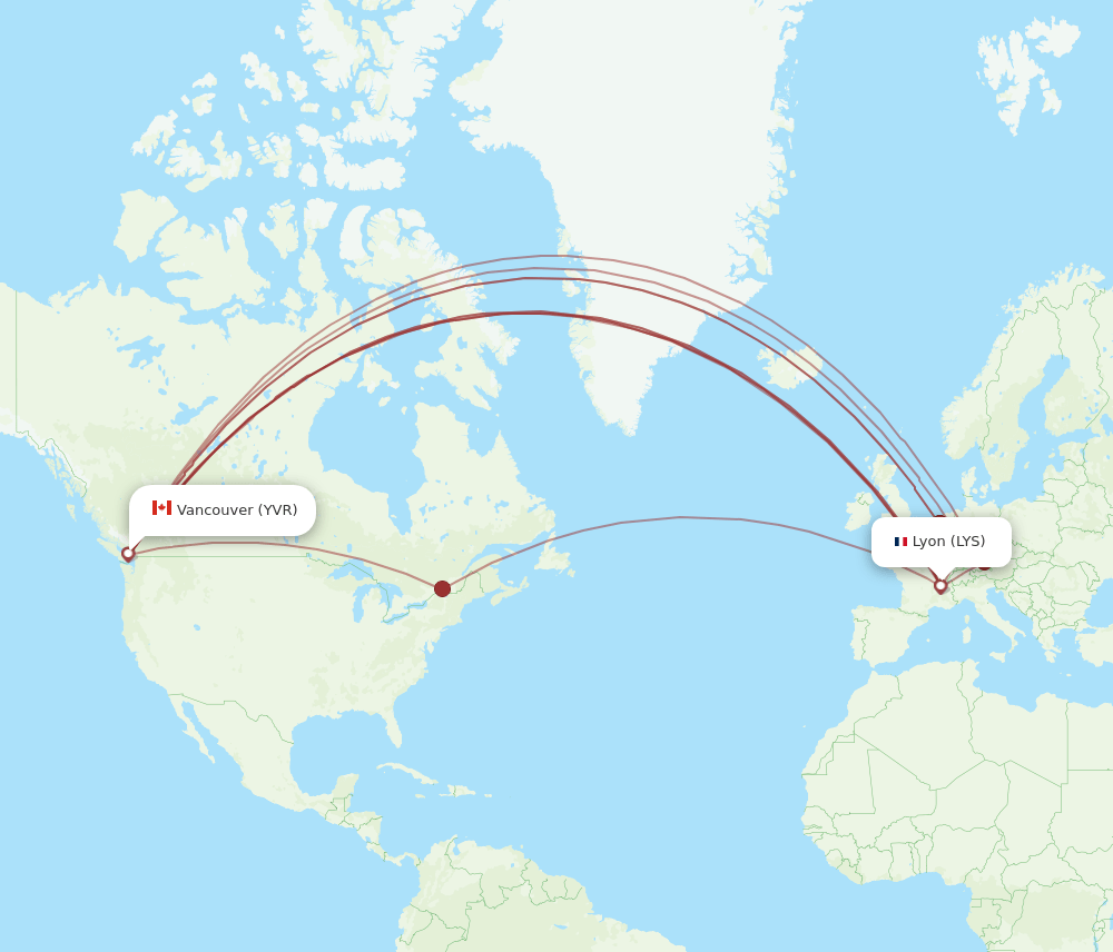 YVR to LYS flights and routes map