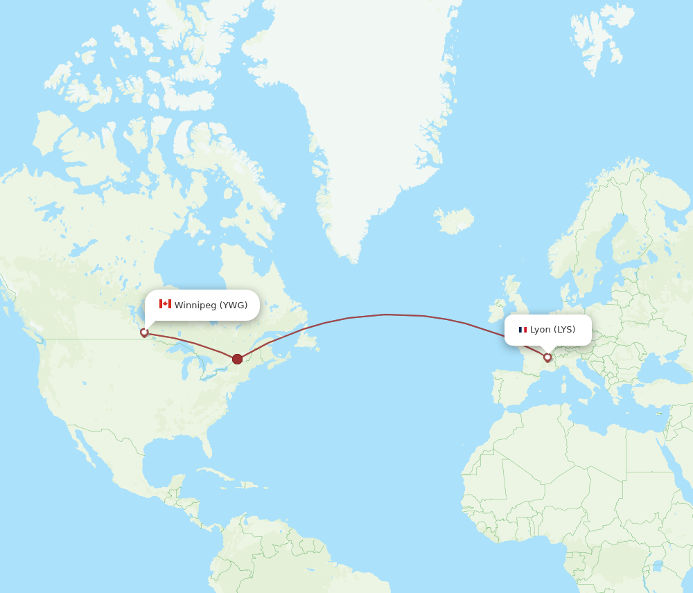 YWG to LYS flights and routes map