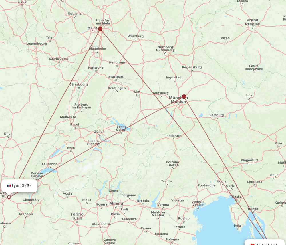 LYS-ZAD flight routes