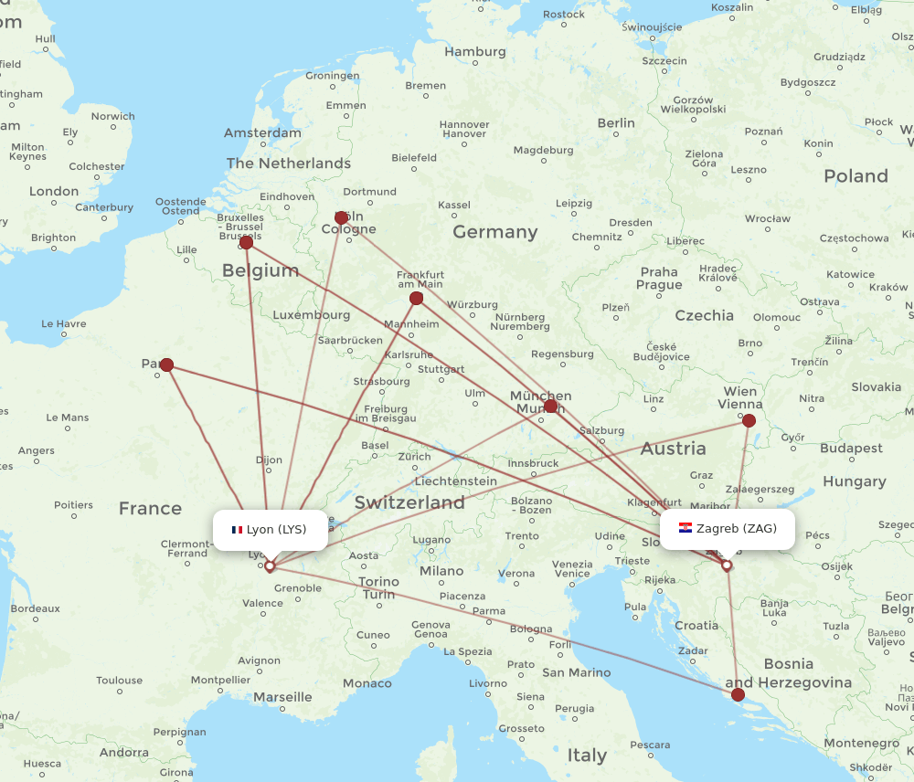 LYS-ZAG flight routes