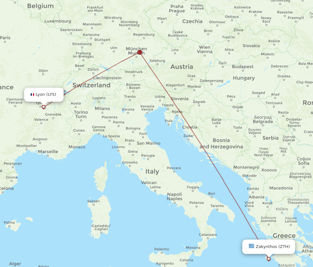 ZTH to LYS flights and routes map