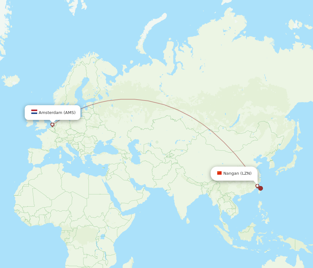 Amsterdam - Nangan route map and flight paths