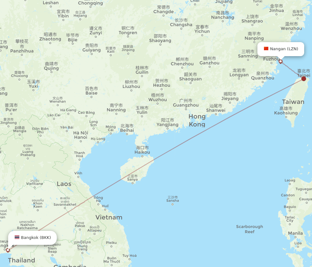 LZN to BKK flights and routes map