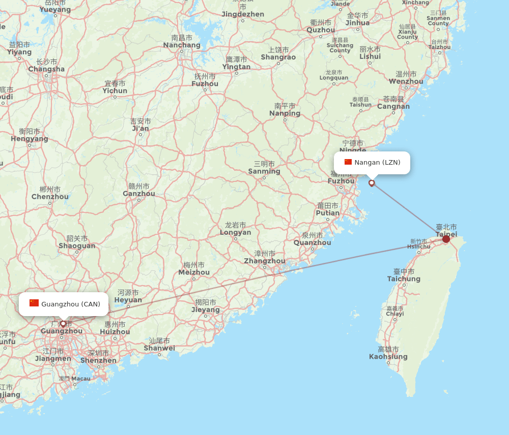 Guangzhou - Nangan route map and flight paths