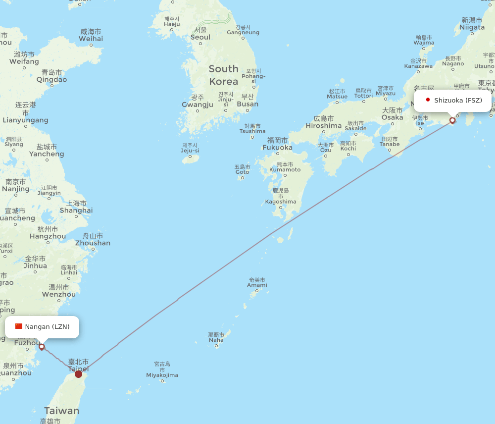 Nangan - Shizuoka route map and flight paths