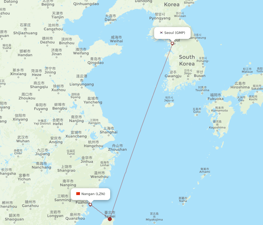 Seoul - Nangan route map and flight paths