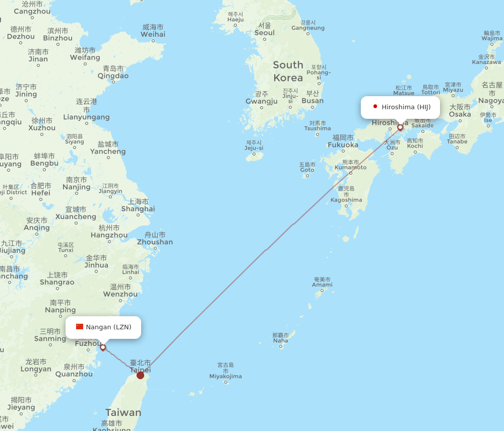 Hiroshima - Nangan route map and flight paths