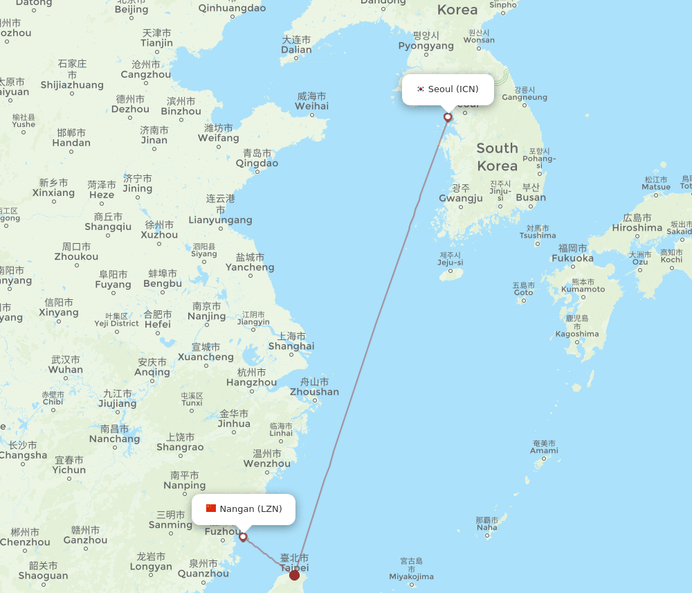 LZN-ICN flight routes