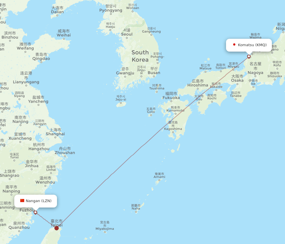 Komatsu - Nangan route map and flight paths