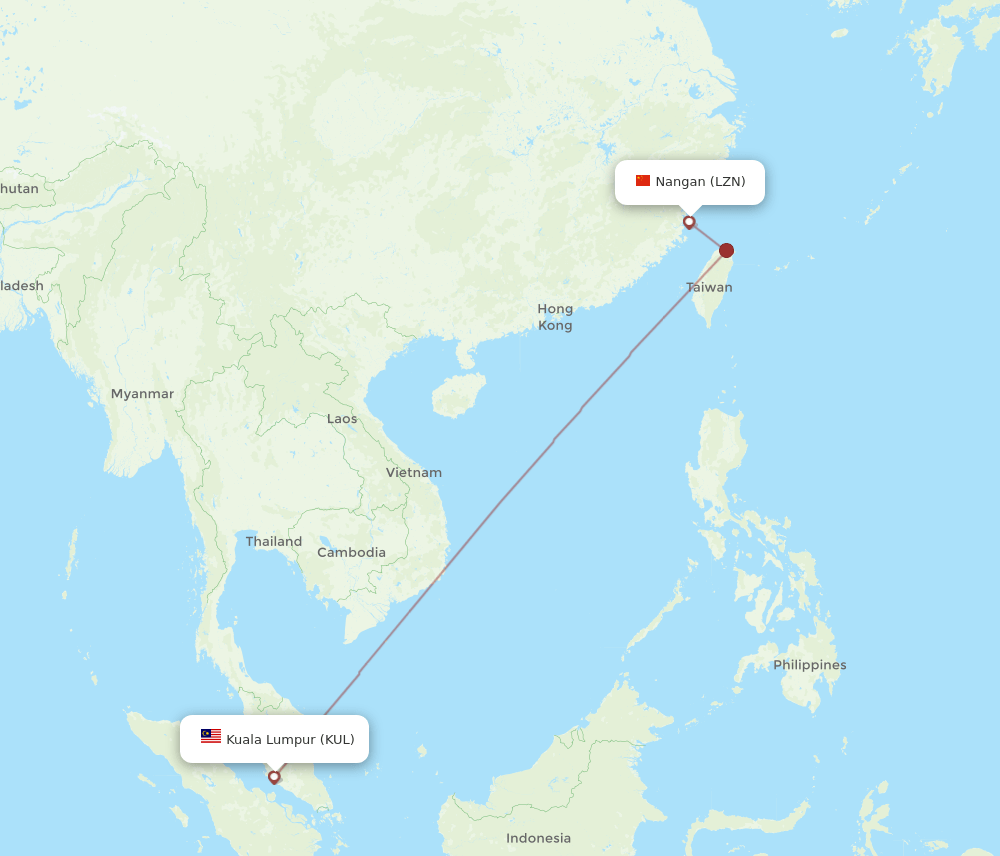 LZN to KUL flights and routes map