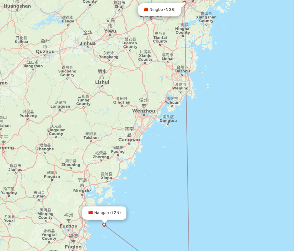 Ningbo - Nangan route map and flight paths