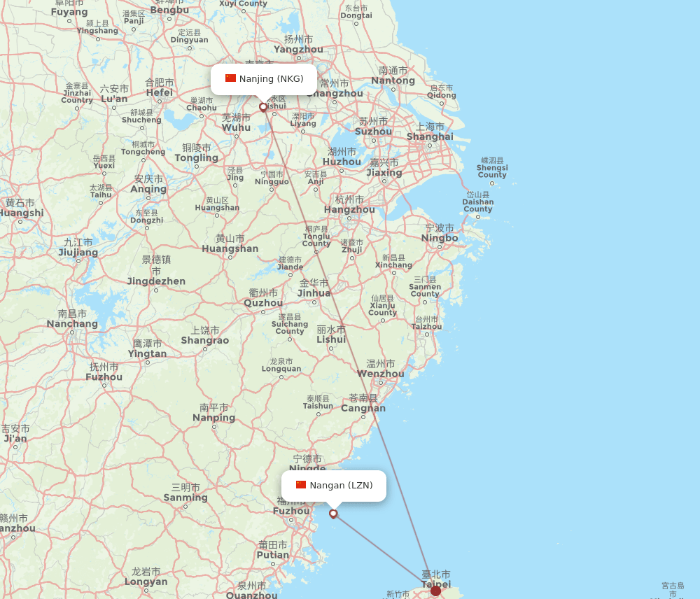 Nanjing - Nangan route map and flight paths