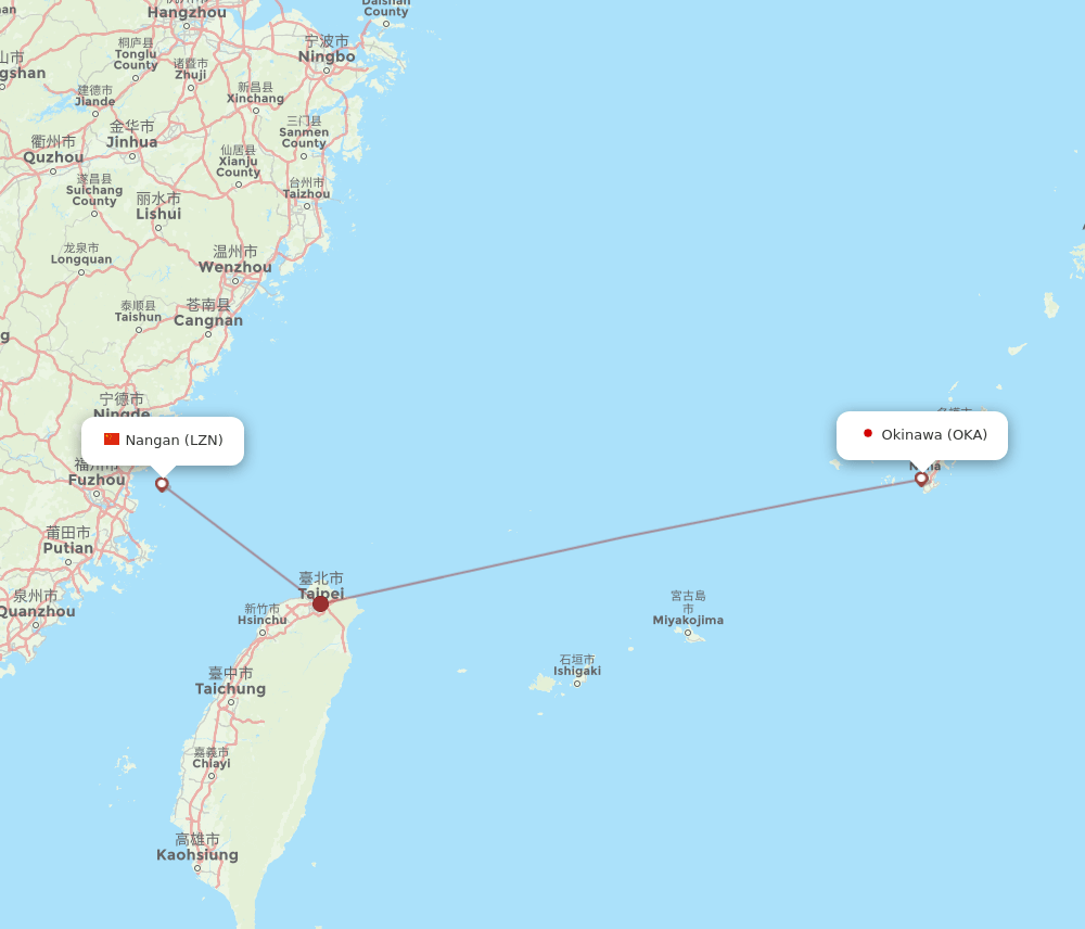 LZN to OKA flights and routes map