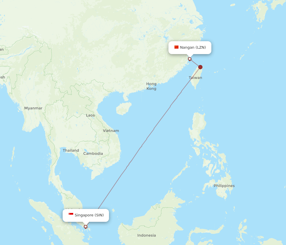 Singapore - Nangan route map and flight paths