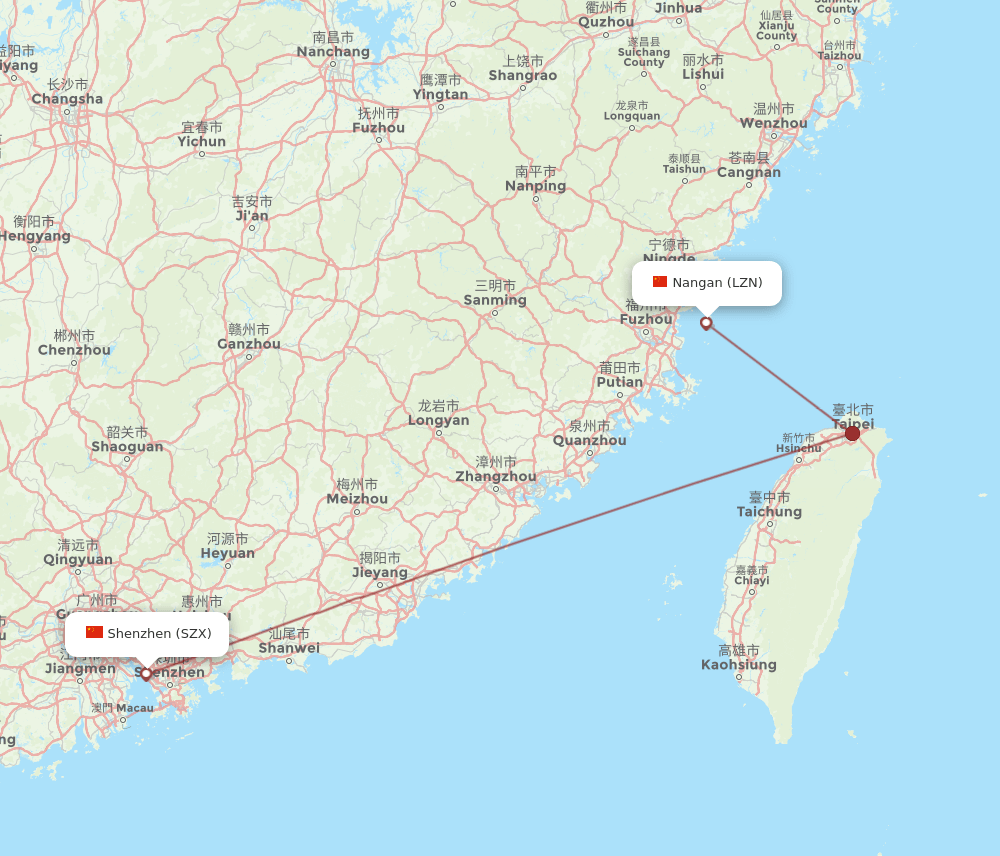 Shenzhen - Nangan route map and flight paths