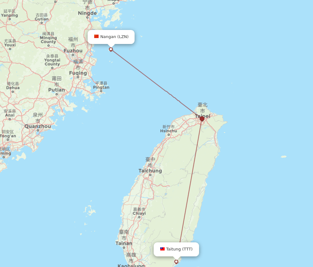 LZN to TTT flights and routes map