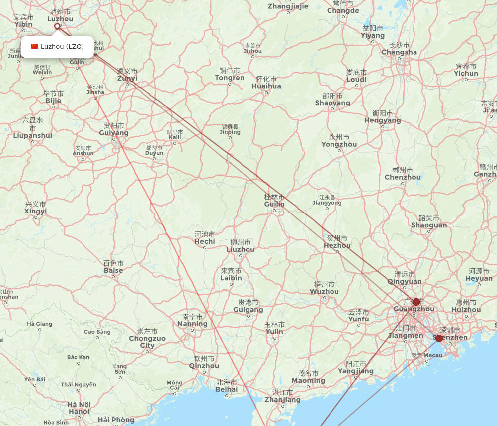 LZO to HAK flights and routes map