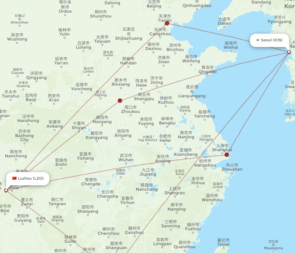 LZO to ICN flights and routes map