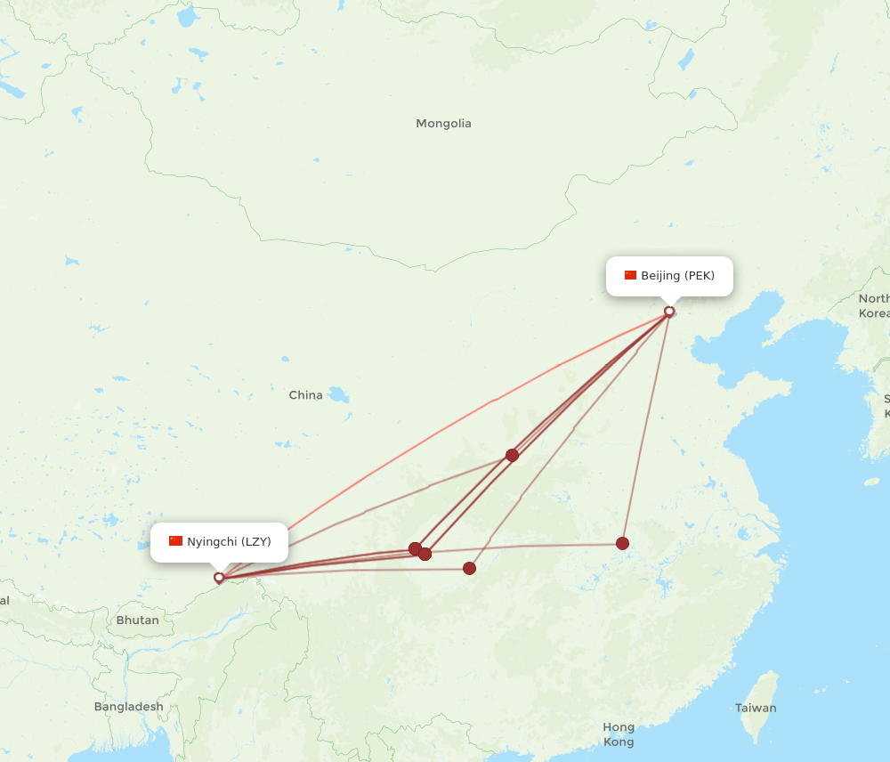 LZY-PEK flight routes