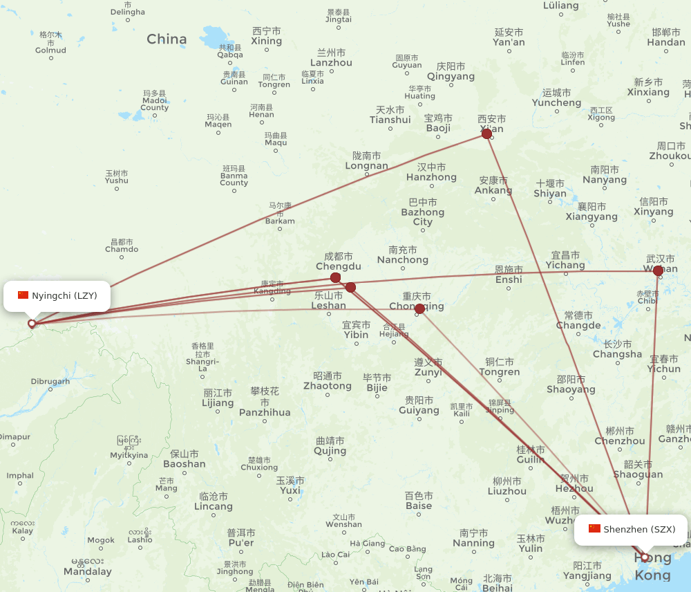 LZY-SZX flight routes