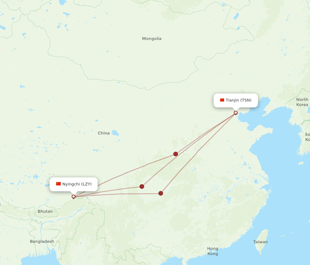 LZY to TSN flights and routes map