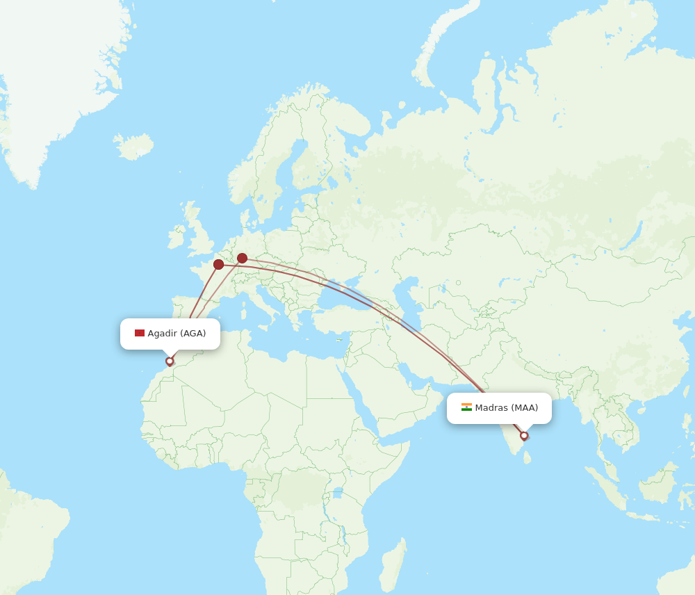MAA-AGA flight routes