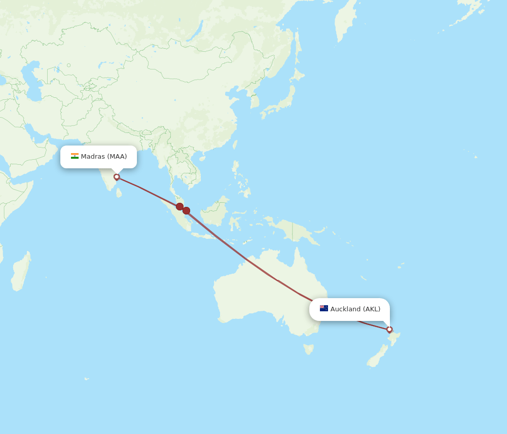 MAA-AKL flight routes