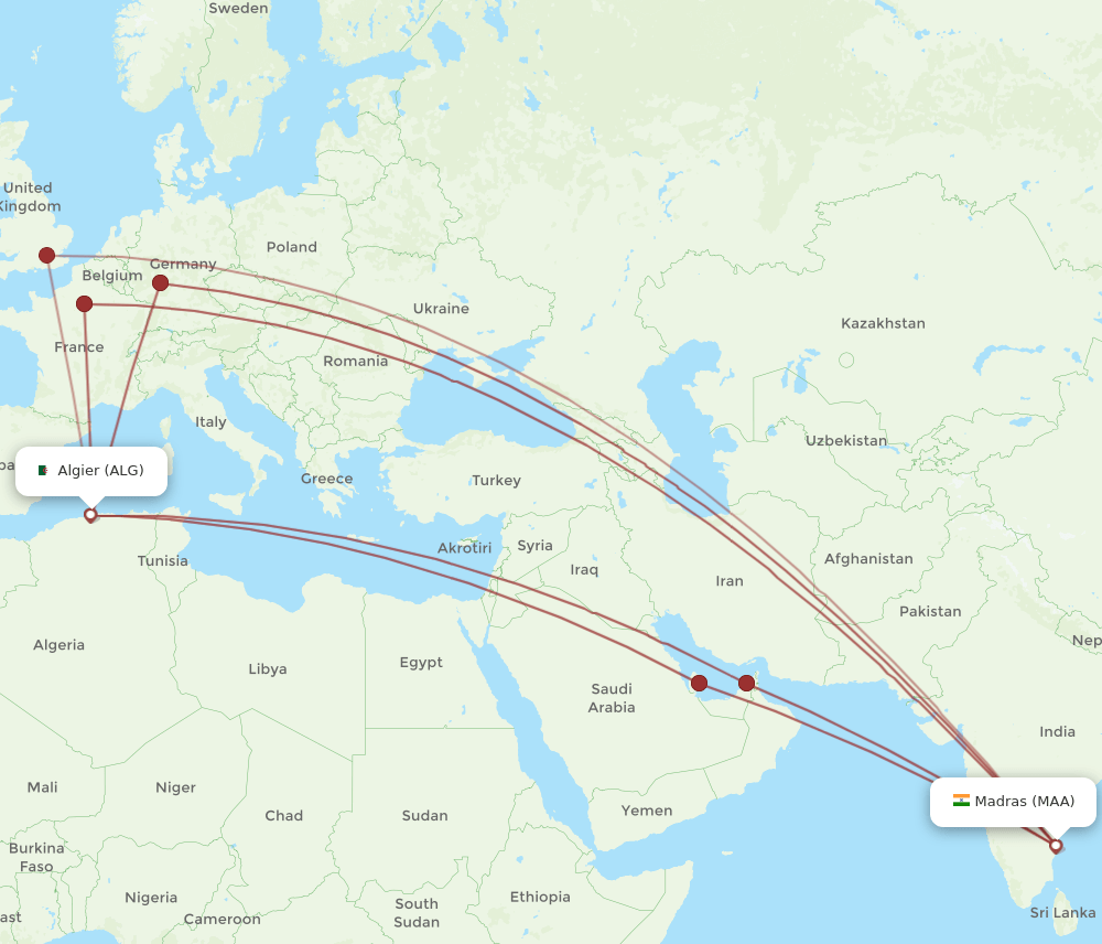 MAA-ALG flight routes