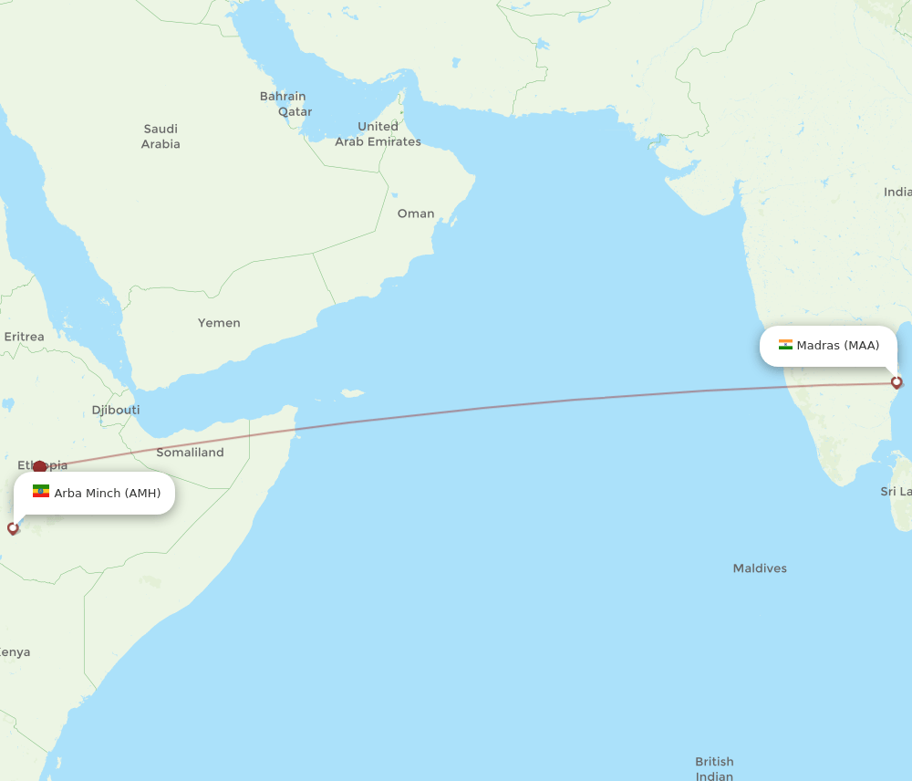 MAA-AMH flight routes