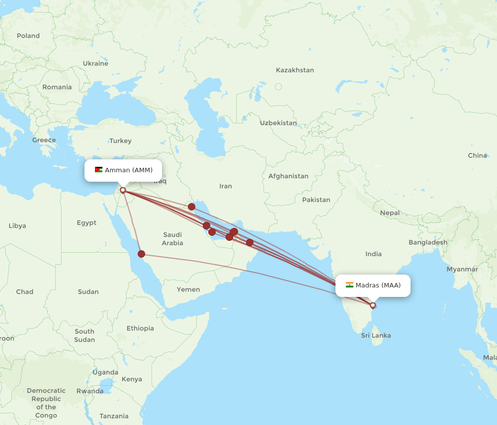 MAA to AMM flights and routes map