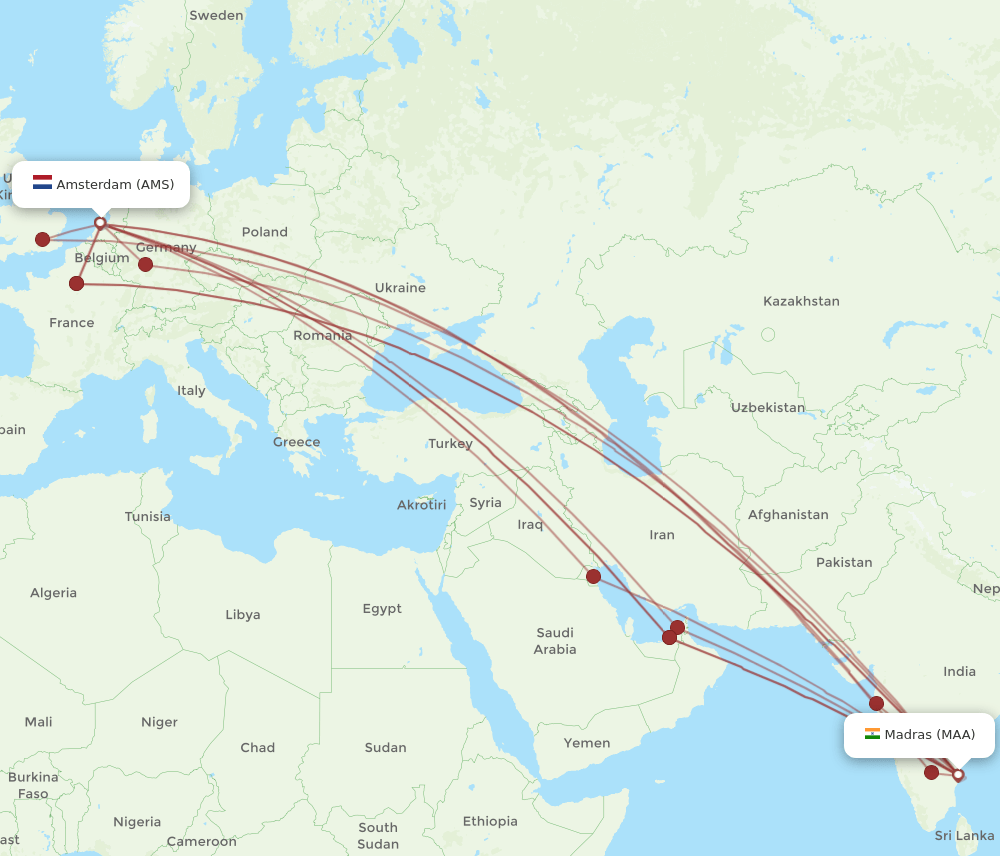MAA-AMS flight routes