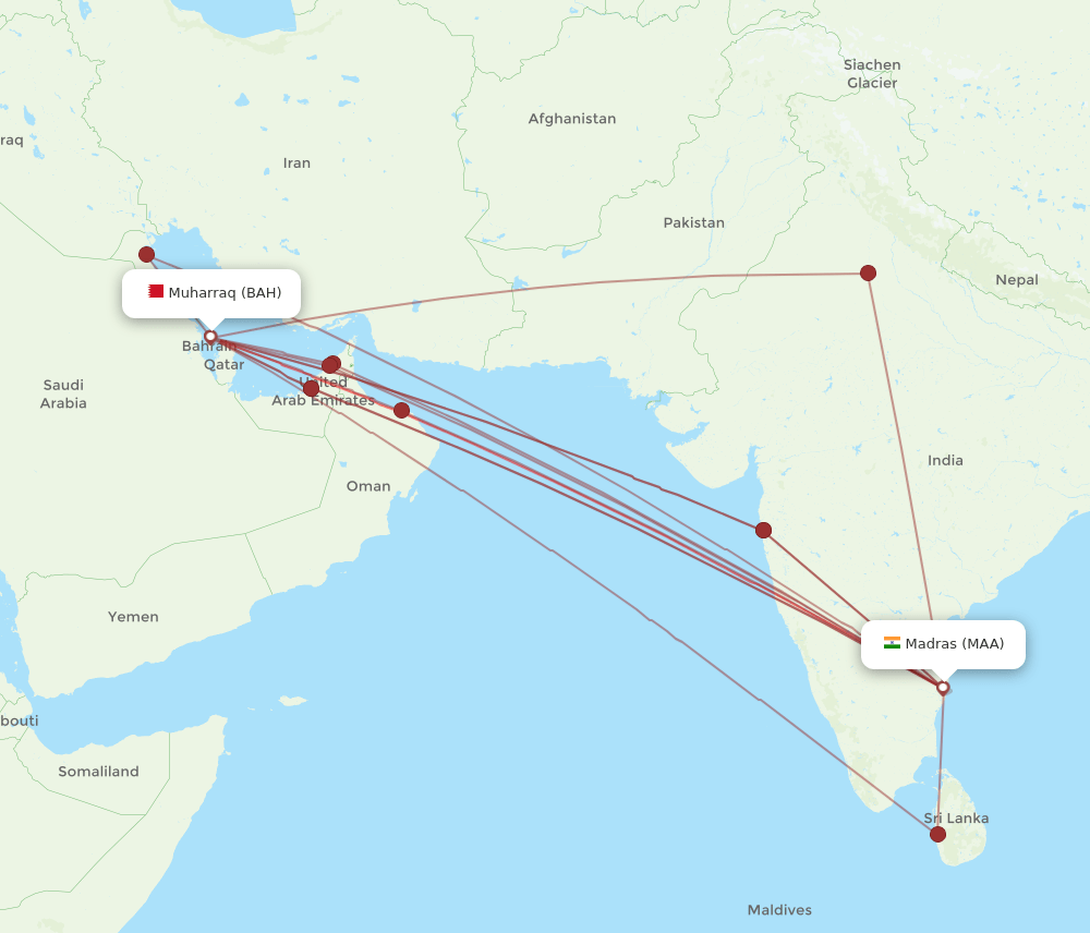 MAA to BAH flights and routes map