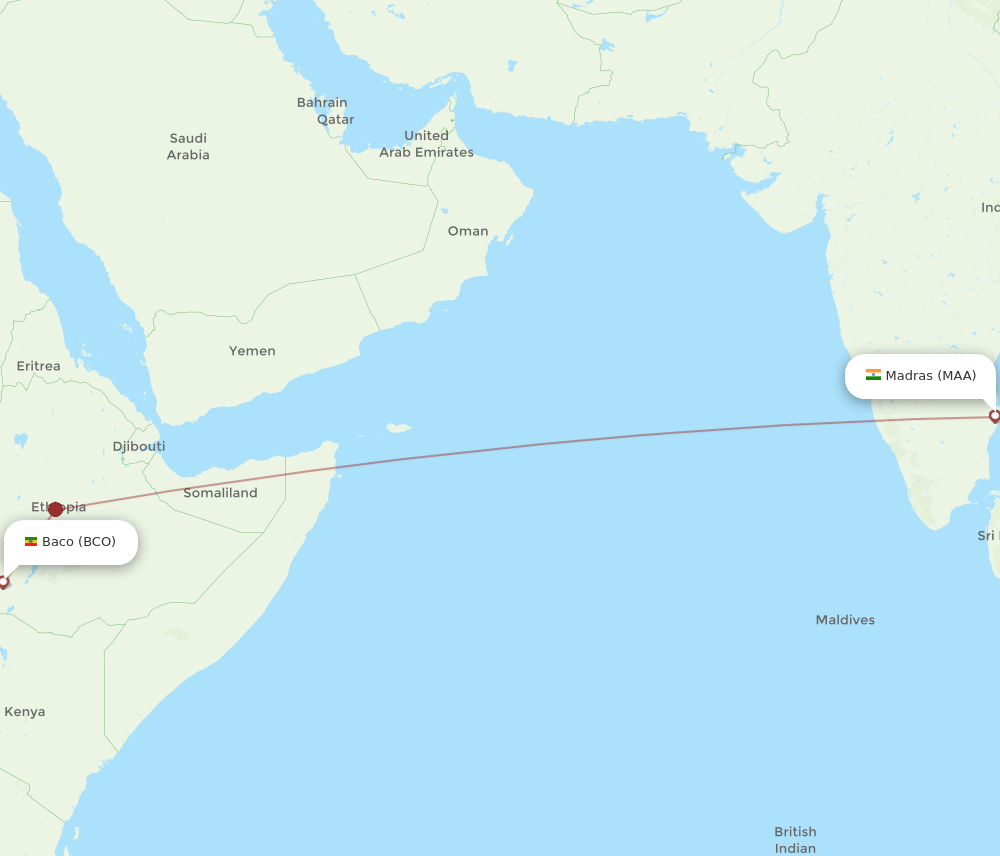 MAA-BCO flight routes