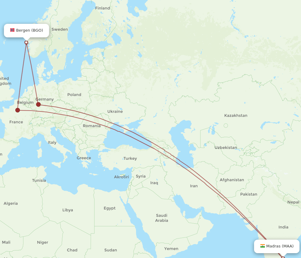 MAA-BGO flight routes