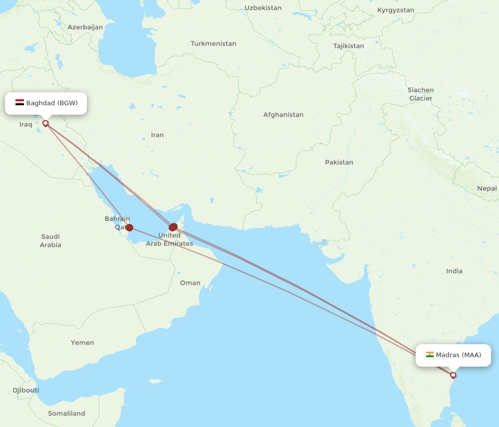 MAA-BGW flight routes