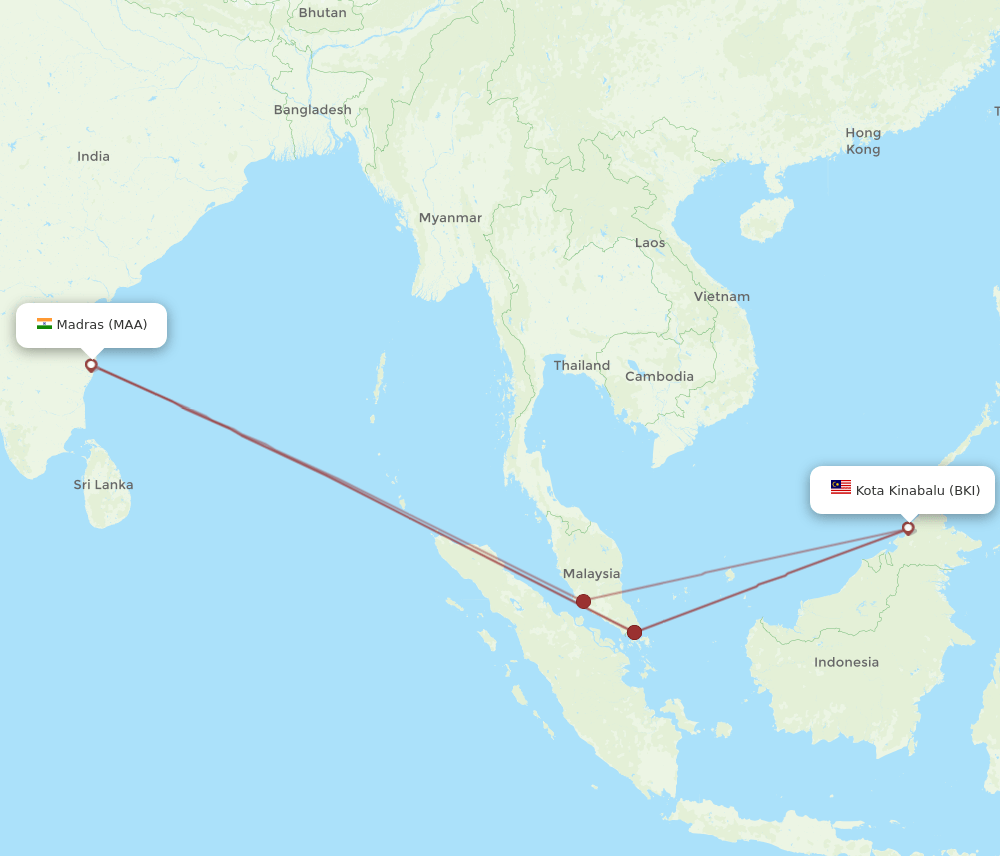 MAA-BKI flight routes