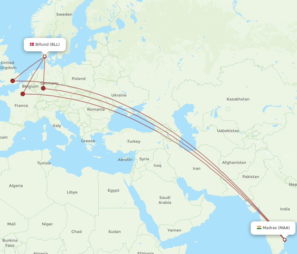 MAA-BLL flight routes