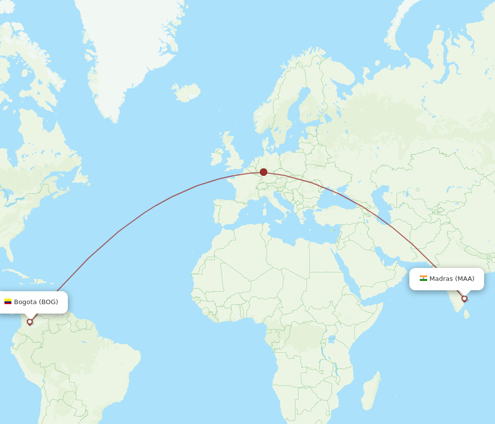 MAA to BOG flights and routes map