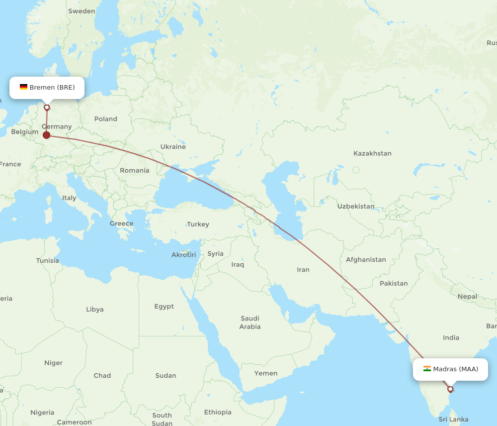 MAA-BRE flight routes