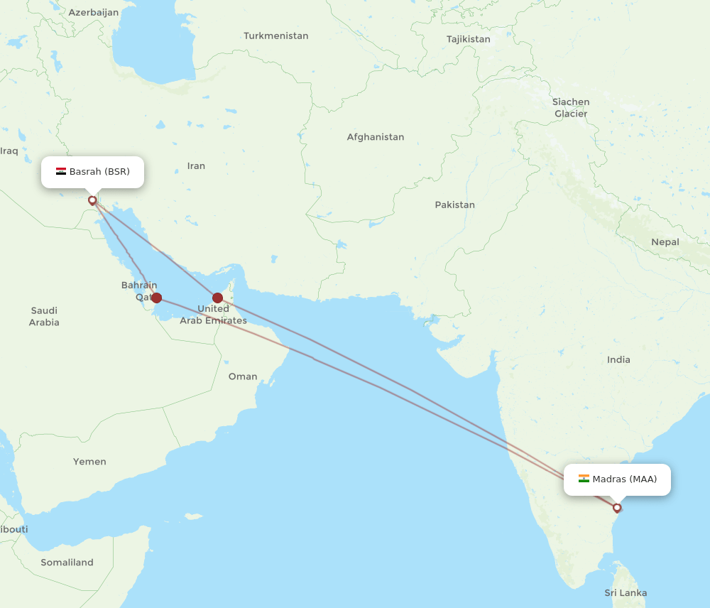 MAA-BSR flight routes