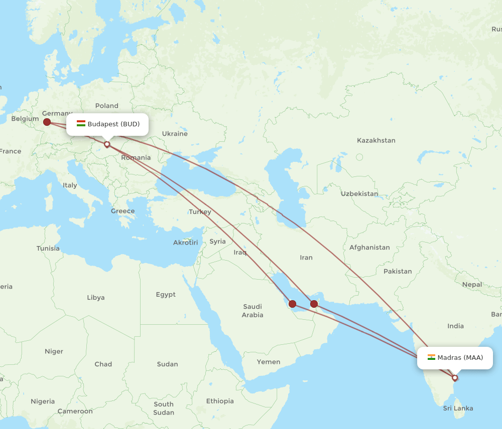 MAA to BUD flights and routes map
